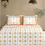 Floral Block Print Cotton Bedsheet with 2 Pillow Covers