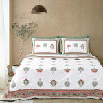 Premium Floral Block Print Cotton Bedsheet with 2 Pillow Covers | King Size | Soft & Breathable (Copy)