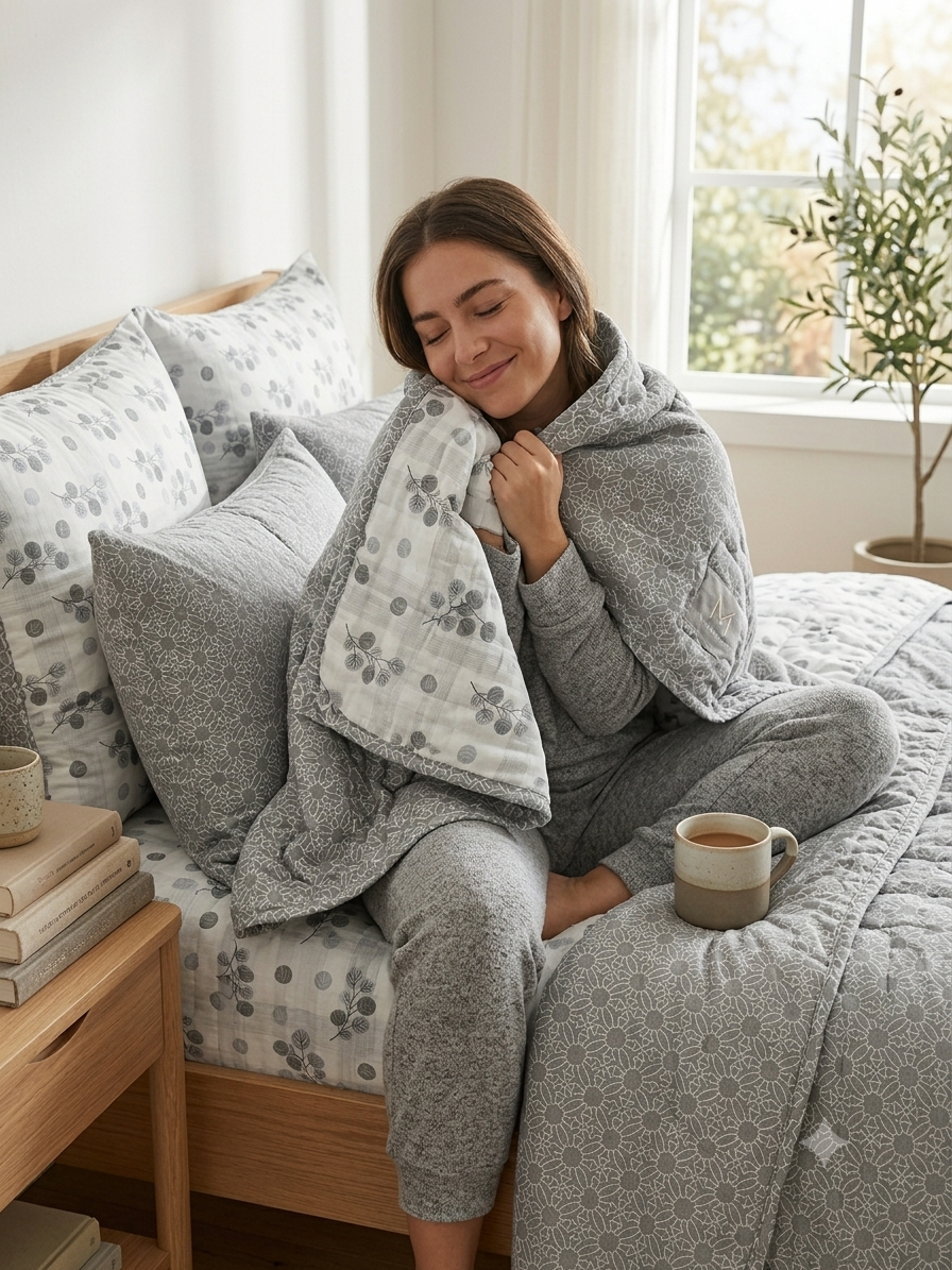 Grey Geometric Lightweight Quilt