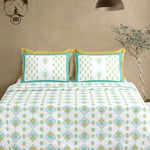 Floral Block Print Cotton Bedsheet with 2 Pillow Covers
