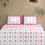 Floral Block Print Cotton Bedsheet with 2 Pillow Covers