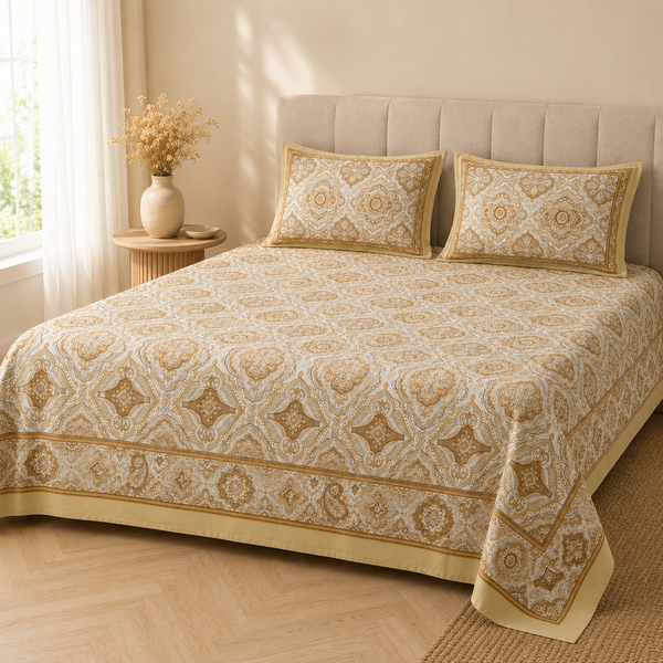 Heritage Mandala Printed Cotton Bedsheet with Pillow Covers