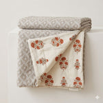 Rust Floral Hand Block Print Cotton Dohar | Reversible Mulmul Cotton Summer Blanket