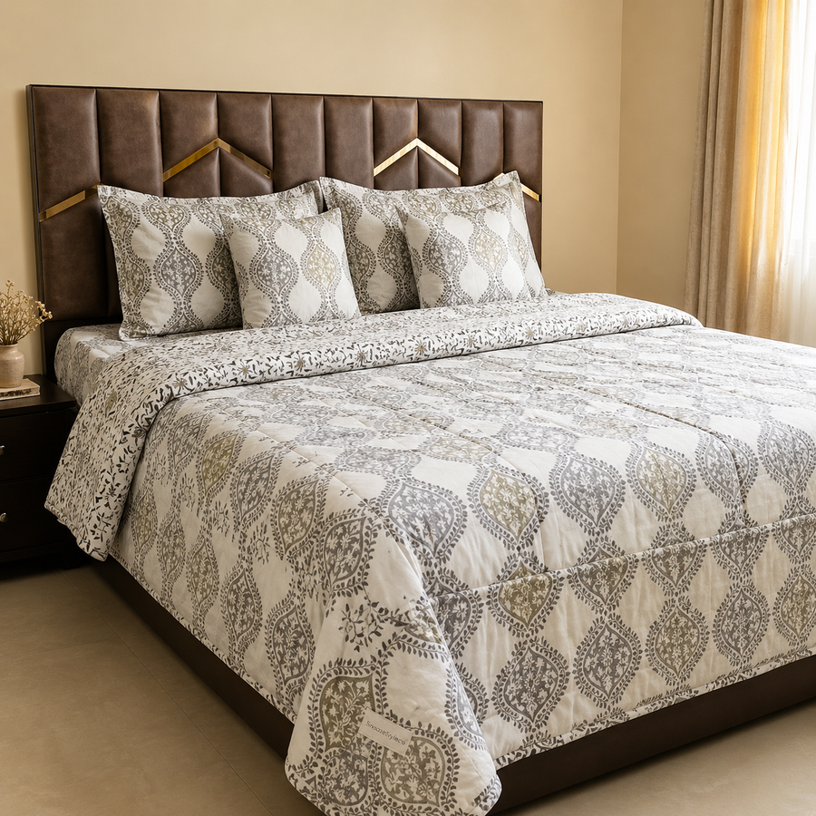 Premium Grey Paisley Reversible Cotton Dohar | King Size